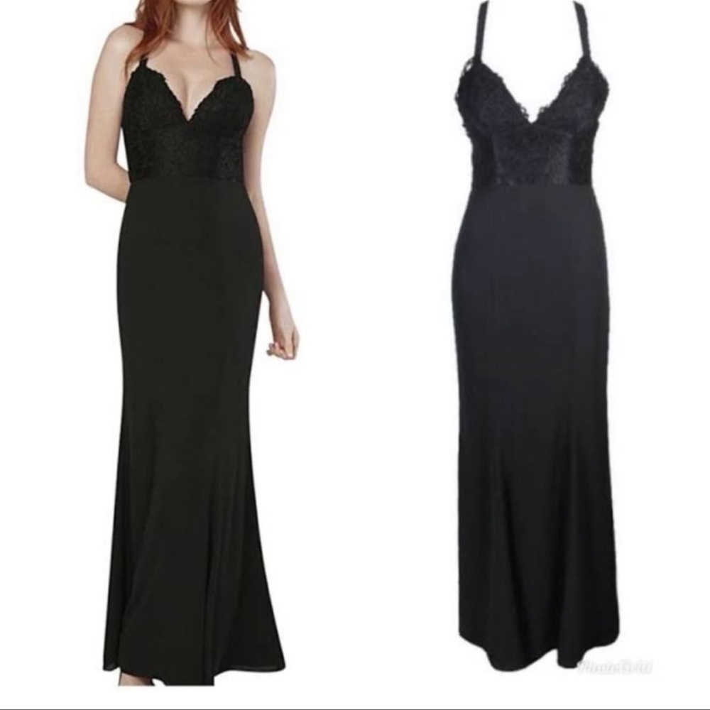 Fame and Partners Womens Lace Overlay Cross-Back Evening Dress size 4